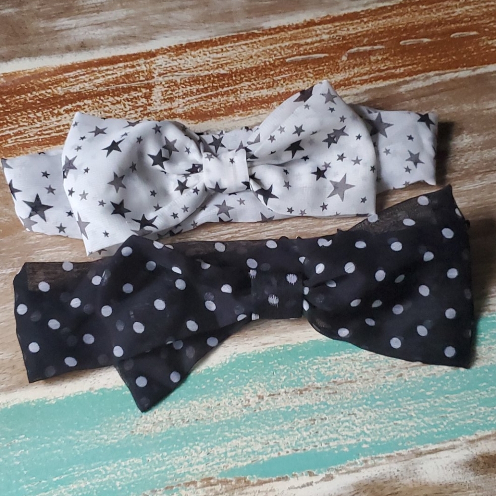 Set of 2 Bow Hair Wraps Hairbands Stars and Dots